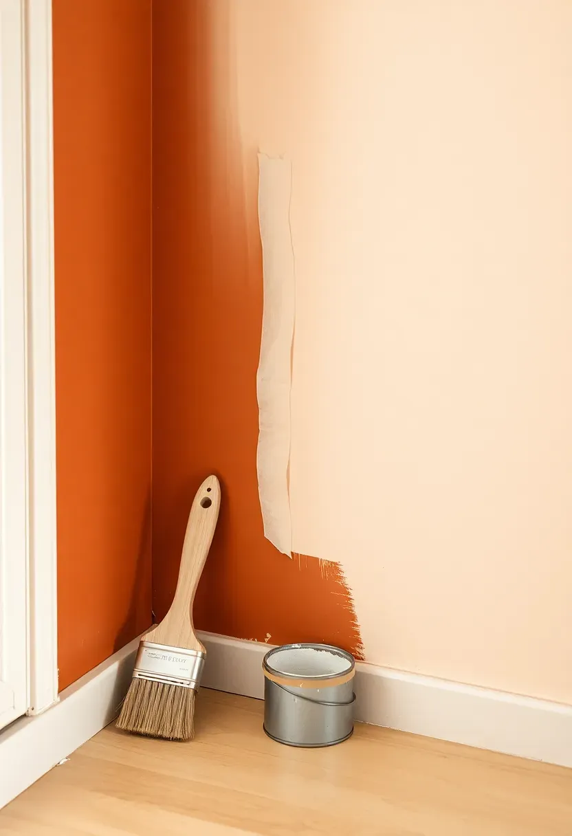 Single accent wall painted in a deep warm tone behind a bed in a budget-decorated room