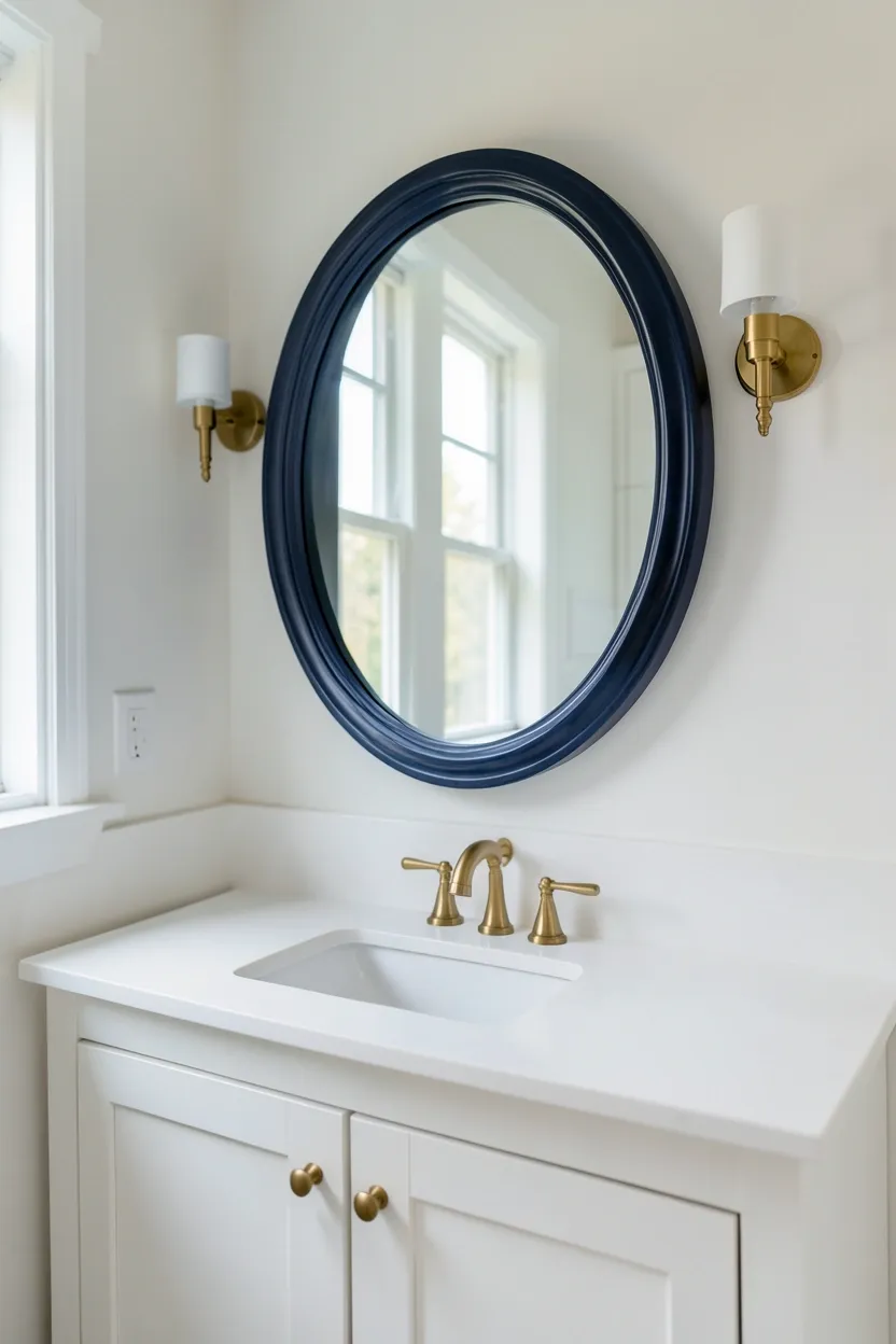 Navy Mirror Frame with White Vanity