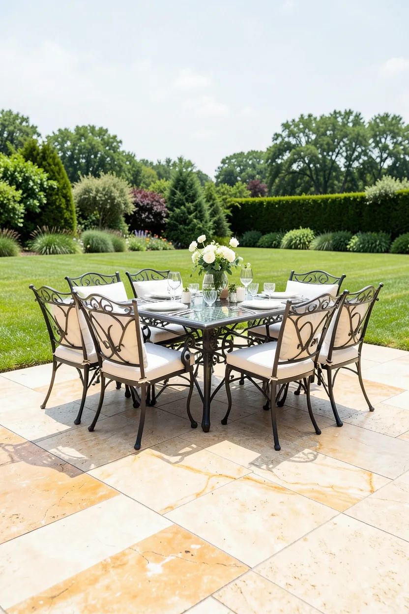 Limestone Patio with Outdoor Furniture
