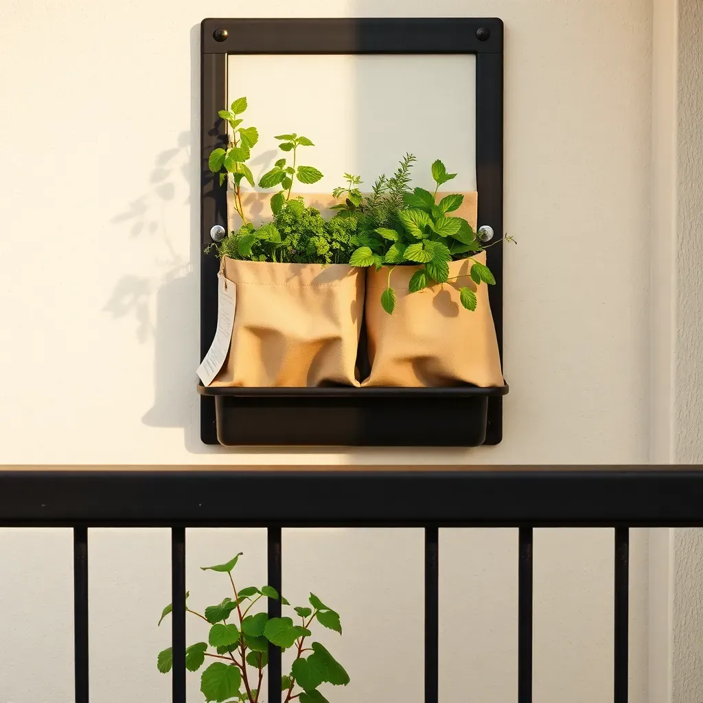 Wall-mounted pocket garden for leafy herbs