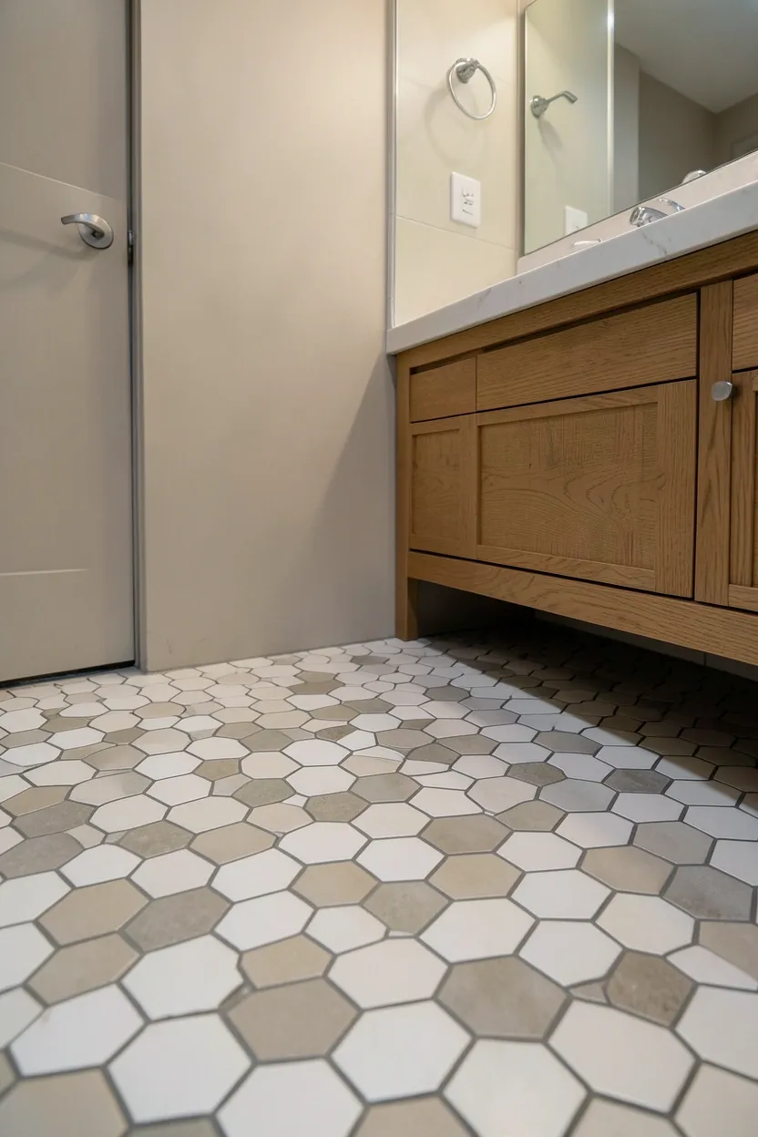 Hexagonal Floor Tile in Neutral Tones