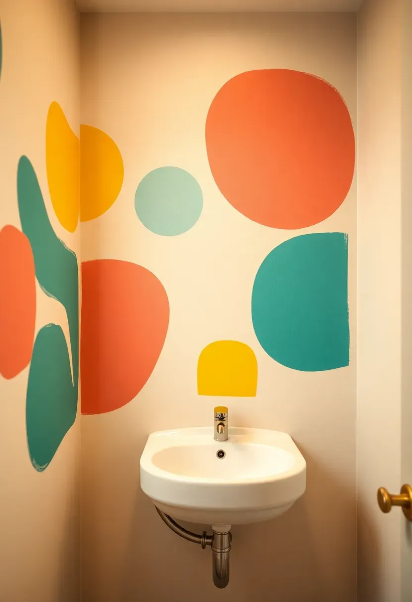 Bathroom wall with hand-painted mural in colorful Toca Boca style