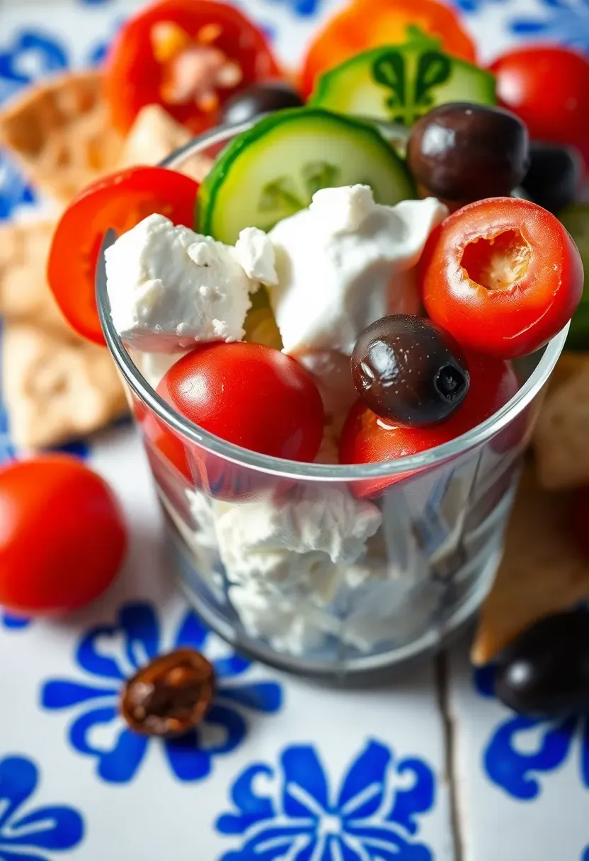 Greek feta and cucumber charcuterie cup with tzatziki and pita
