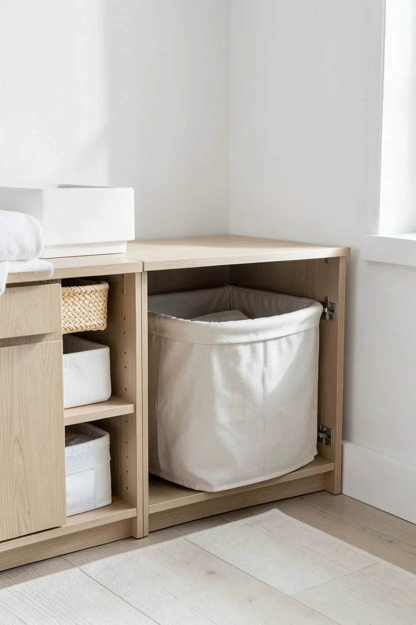 Minimalist gray nursery corner with layered charcoal and slate tones, silver lamp accents, and cream throw in a contemporary master bedroom