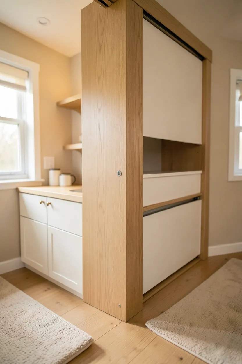 Sliding door room divider with storage