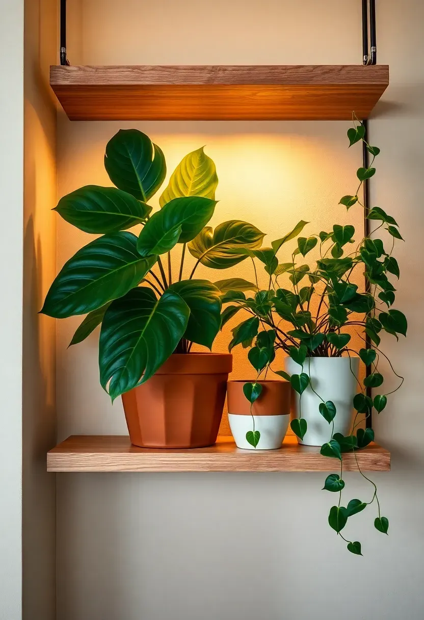 Modern open-plan home showing a central smart lighting controller panel on the wall with multiple scene presets, connected visually by thin graphical lines to ceiling fixtures, pendants, strip lights, and floor lamps throughout the entire visible living space