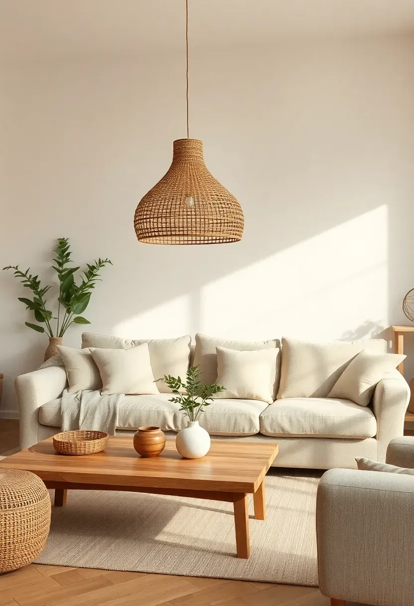 Woven pendant light as a soft focal point