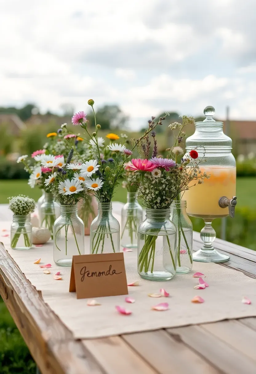 wildflower garden baby shower setup with natural greenery and pastel blooms