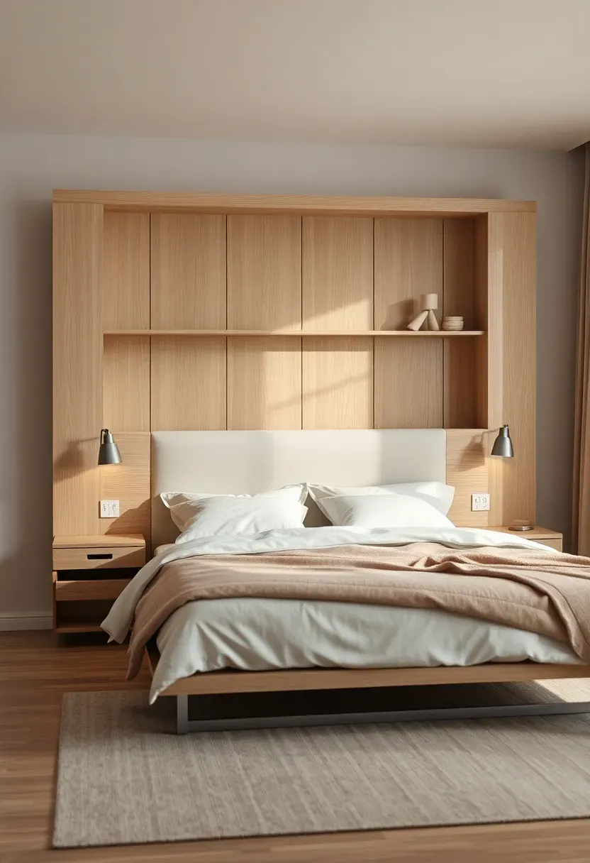 Storage headboard wall with floating nightstands