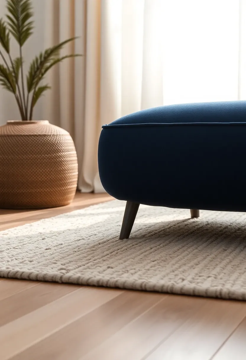 Upholstered navy ottoman