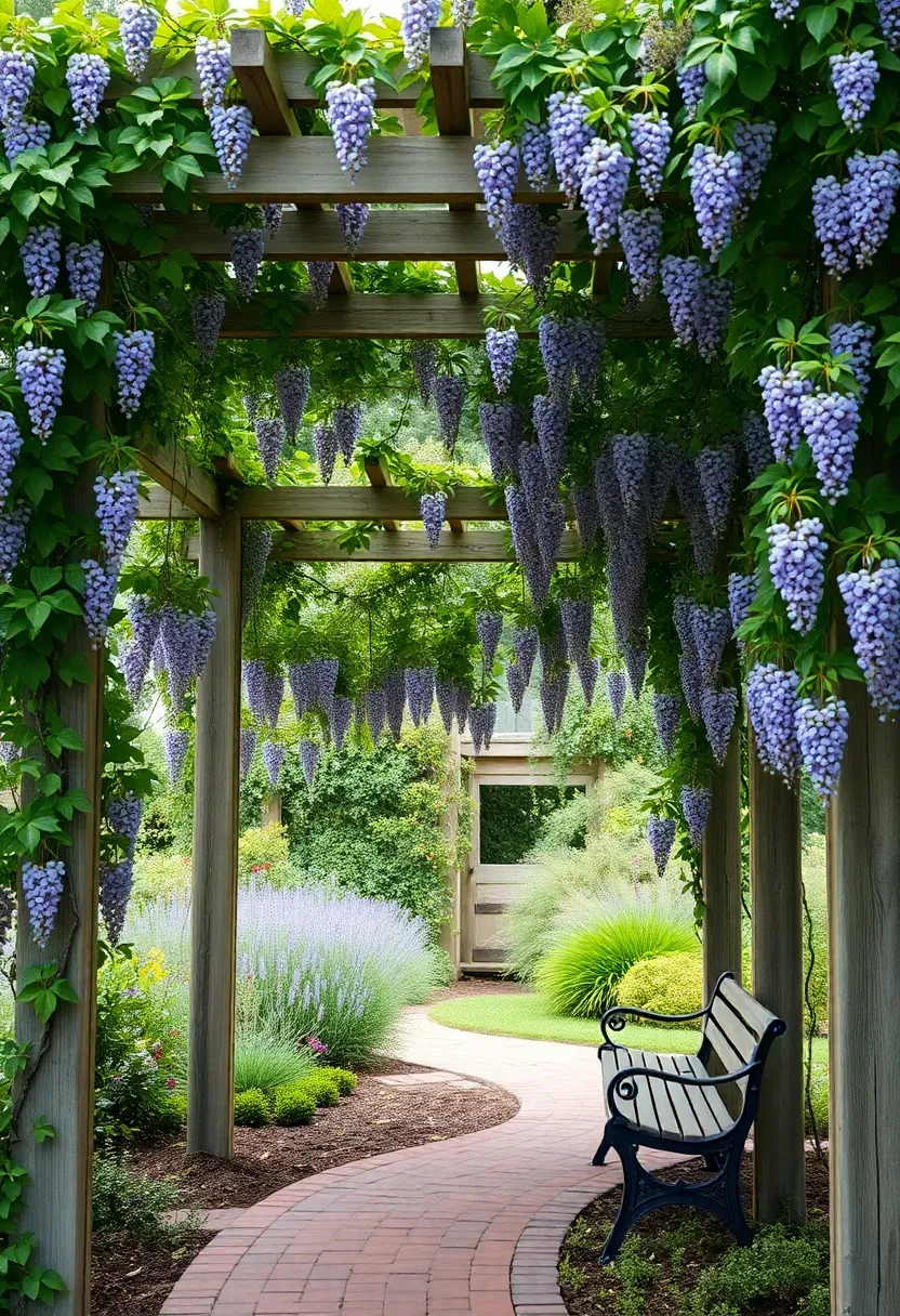 lush green vine-covered trellis creating natural shade over a garden path