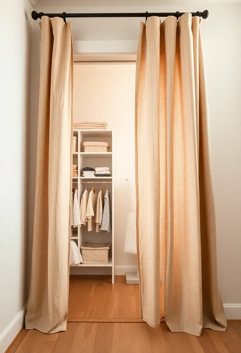 nursery closet opening covered with a soft linen curtain in a neutral tone instead of traditional closet doors