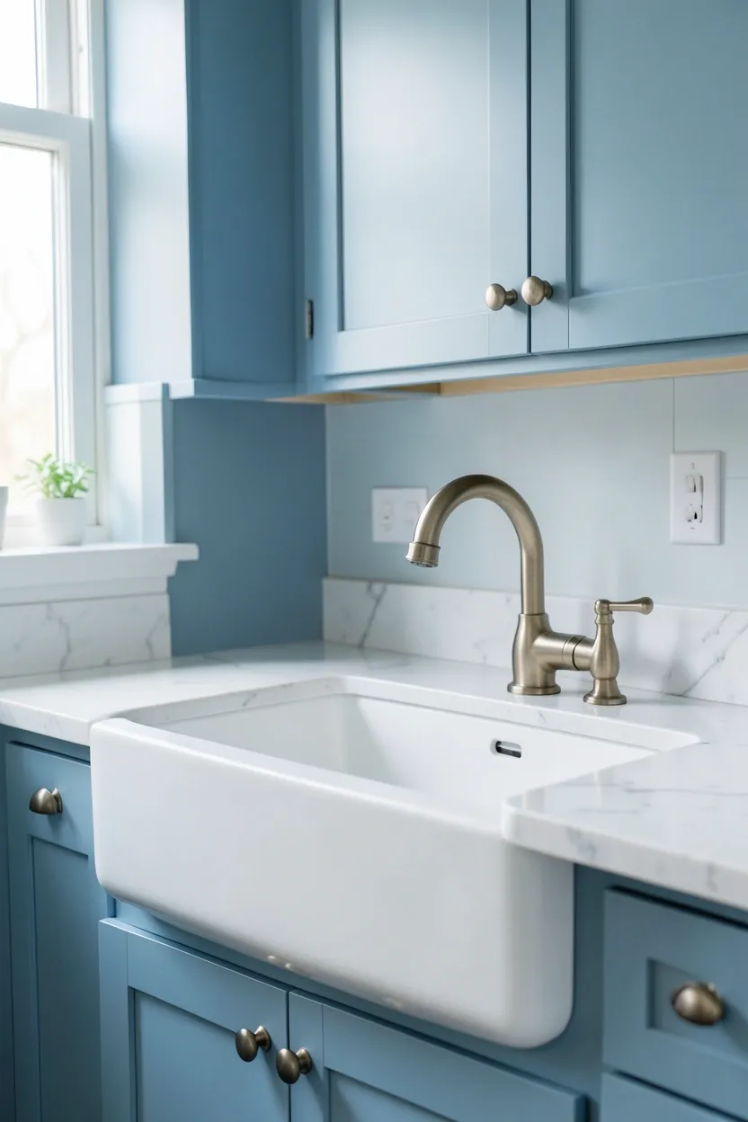 Blue Kitchen with Farmhouse Sink