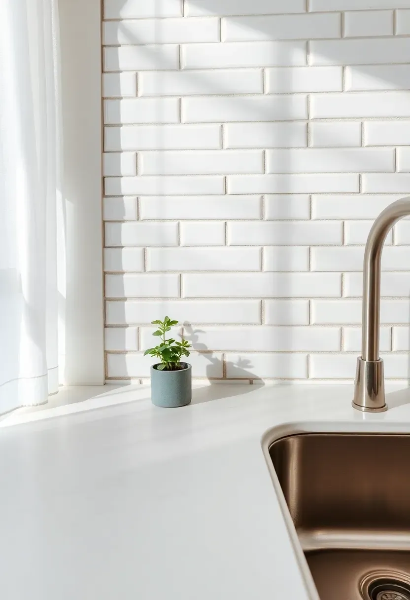 classic white subway tile backsplash with gray grout in a bright kitchen