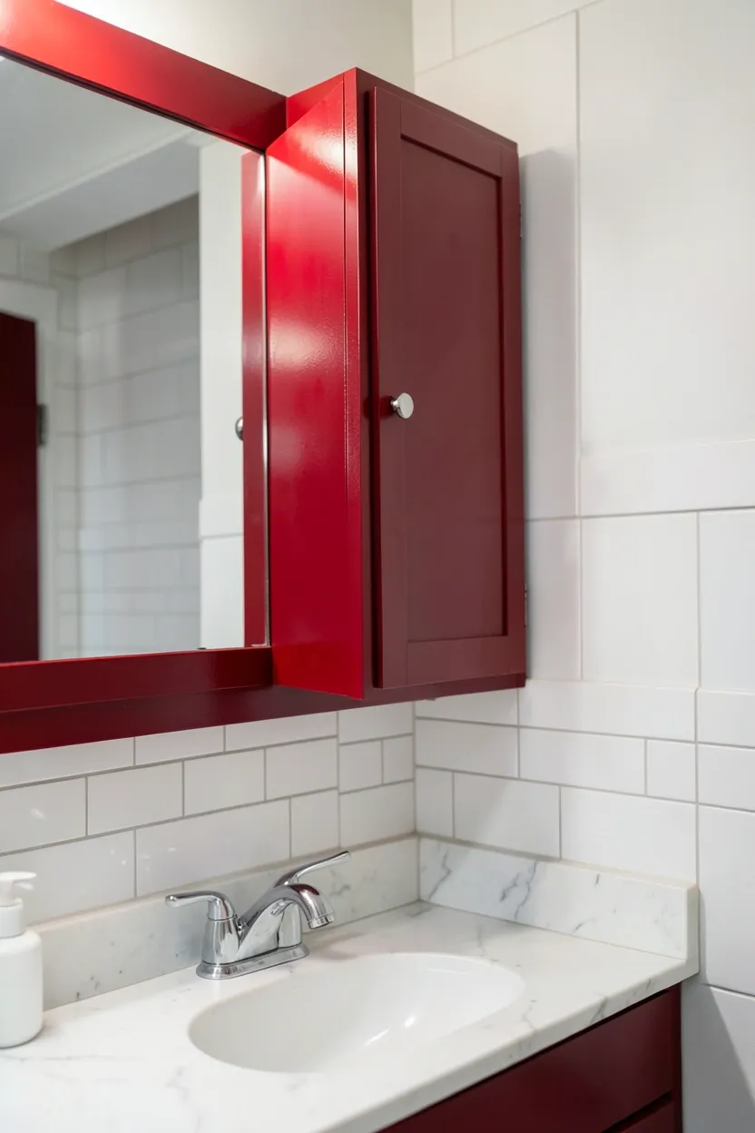Red Medicine Cabinet with Mirror