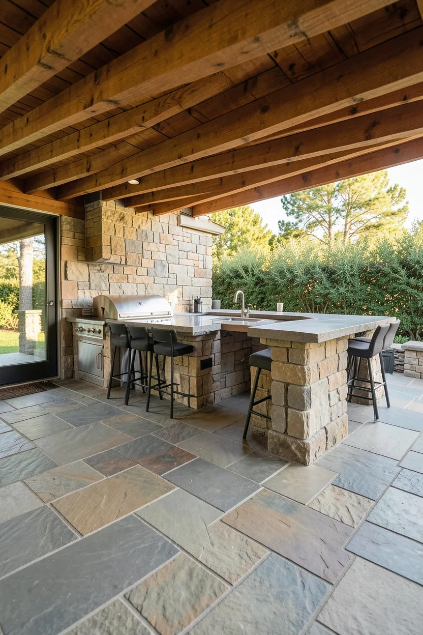 Flagstone Patio with Outdoor Kitchen