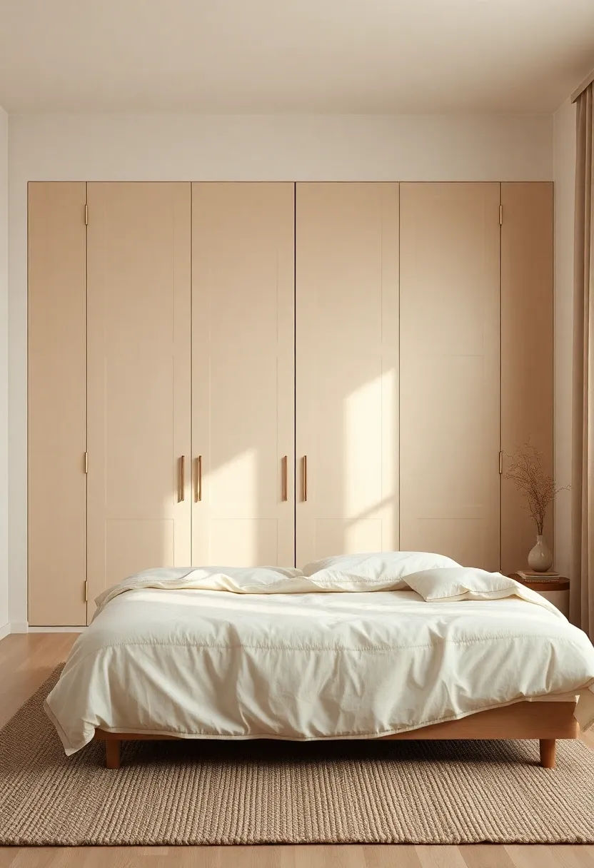 Flush beige closet wall with built-in storage