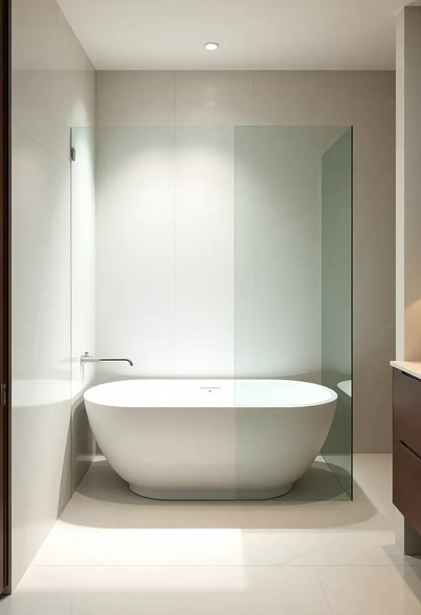 Walk-in soaking tub with low-threshold entry and frameless glass enclosure in a modern luxury bathroom for accessible spa bathing