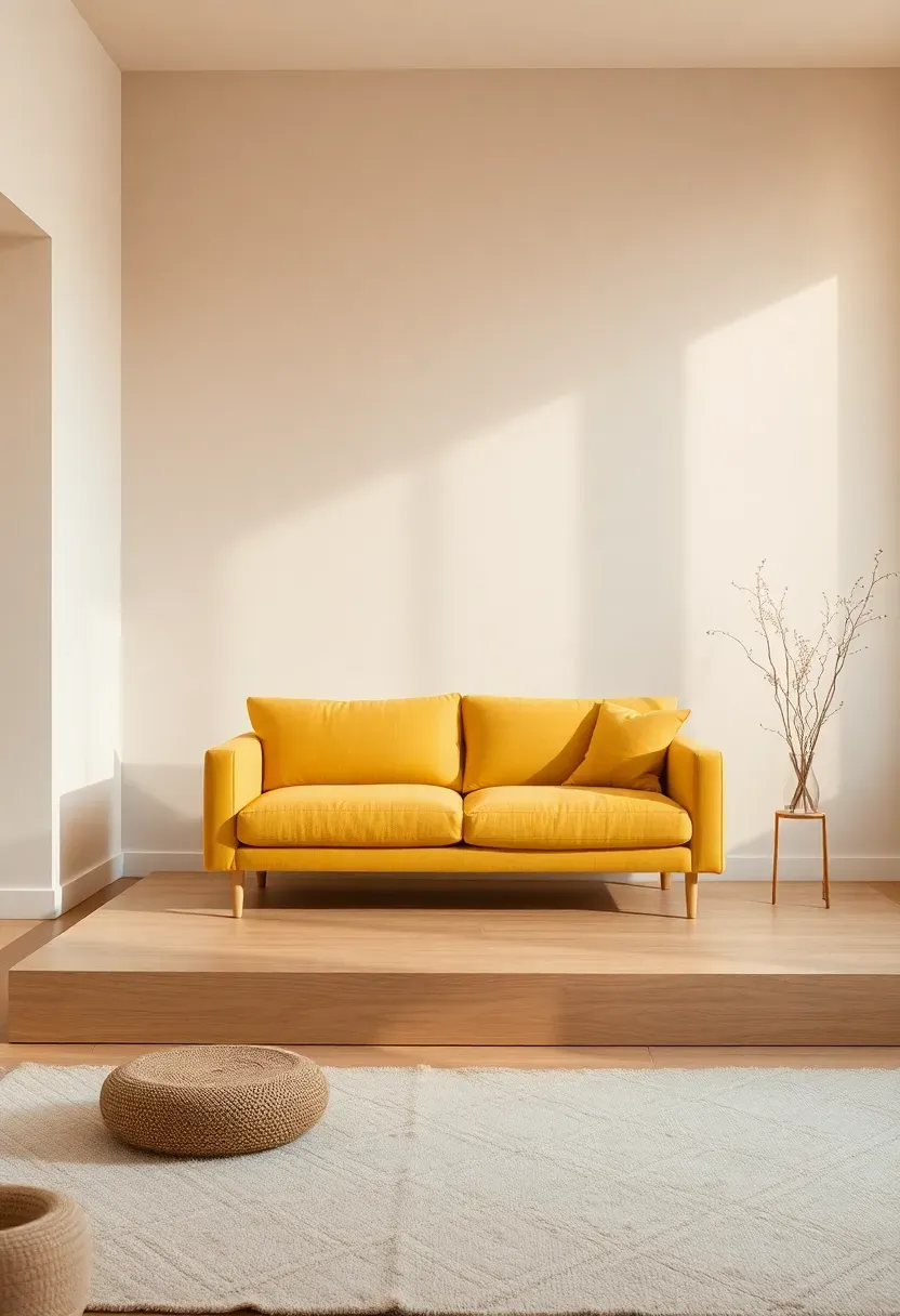 Low platform stage for sofa zone