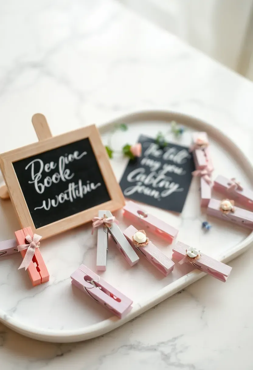 colorful clothespins clipped to guests clothing at a baby shower with a dont say baby sign
