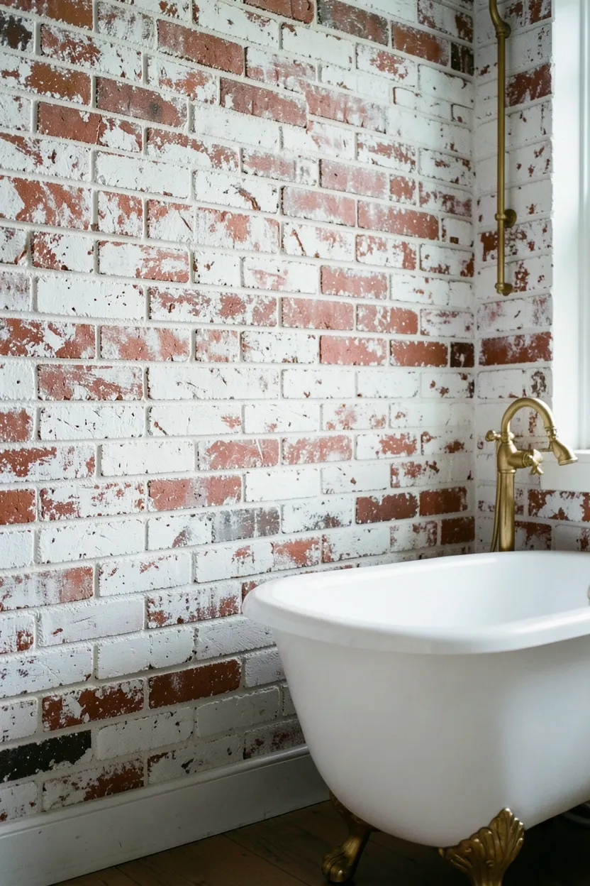 Weathered Brick Accent Wall with Whitewash Finish