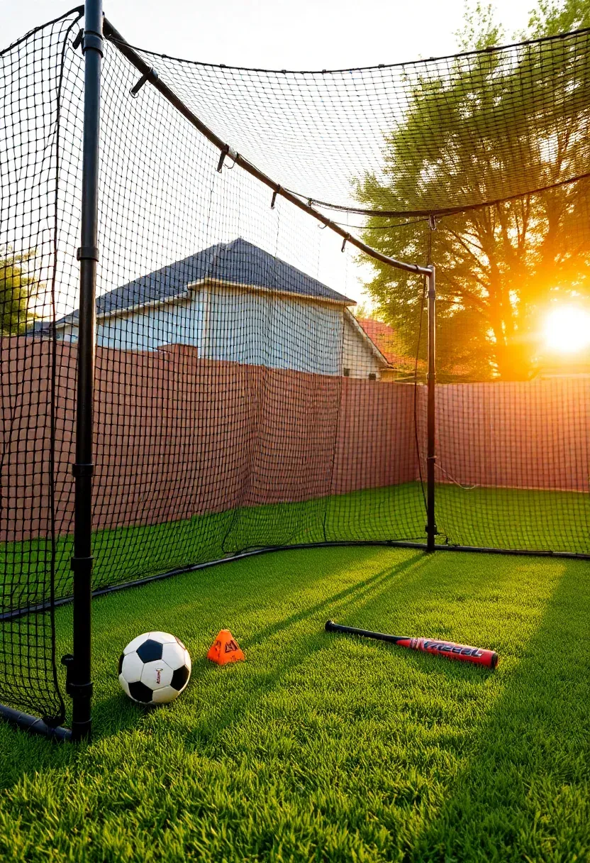multi-sport net cage in backyard set up for baseball and softball