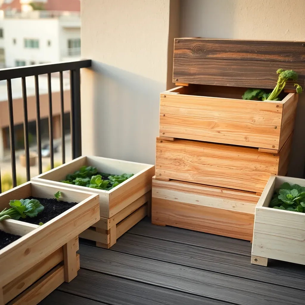 Stacked crate garden on modular tiles
