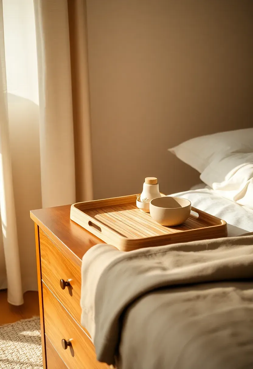 Bamboo tray styling on dresser