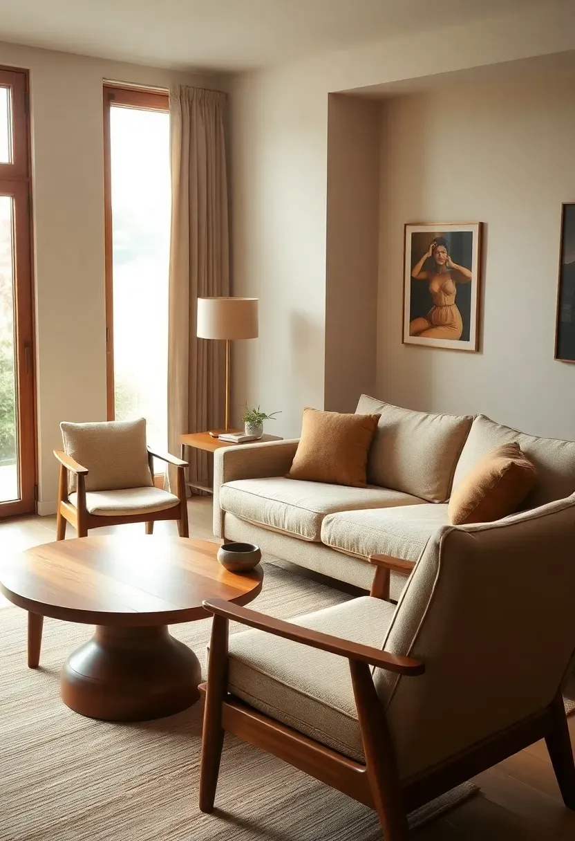 Tapered-leg lounge set around an oval coffee table