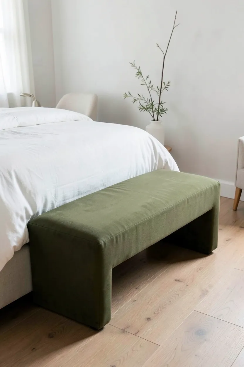 Two-tone bedroom walls with sage green upper half and deeper olive green lower section, white chair rail molding dividing the colors