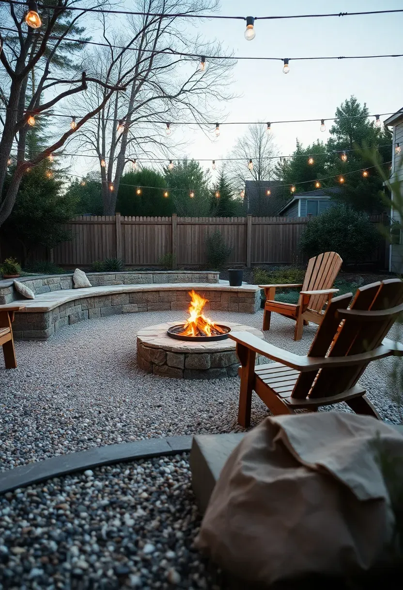 Crushed gravel patio with fire pit focal point