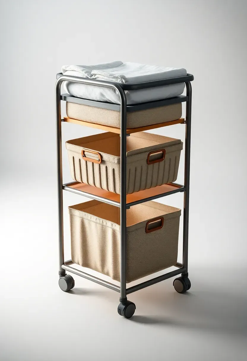 Dreamy canopy nursery corner in parent bedroom with sheer white voile drape over bassinet, fairy lights glowing warm, and fluffy sheepskin rug
