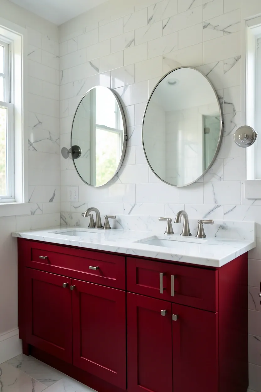 Red Double Vanity with Mirrors