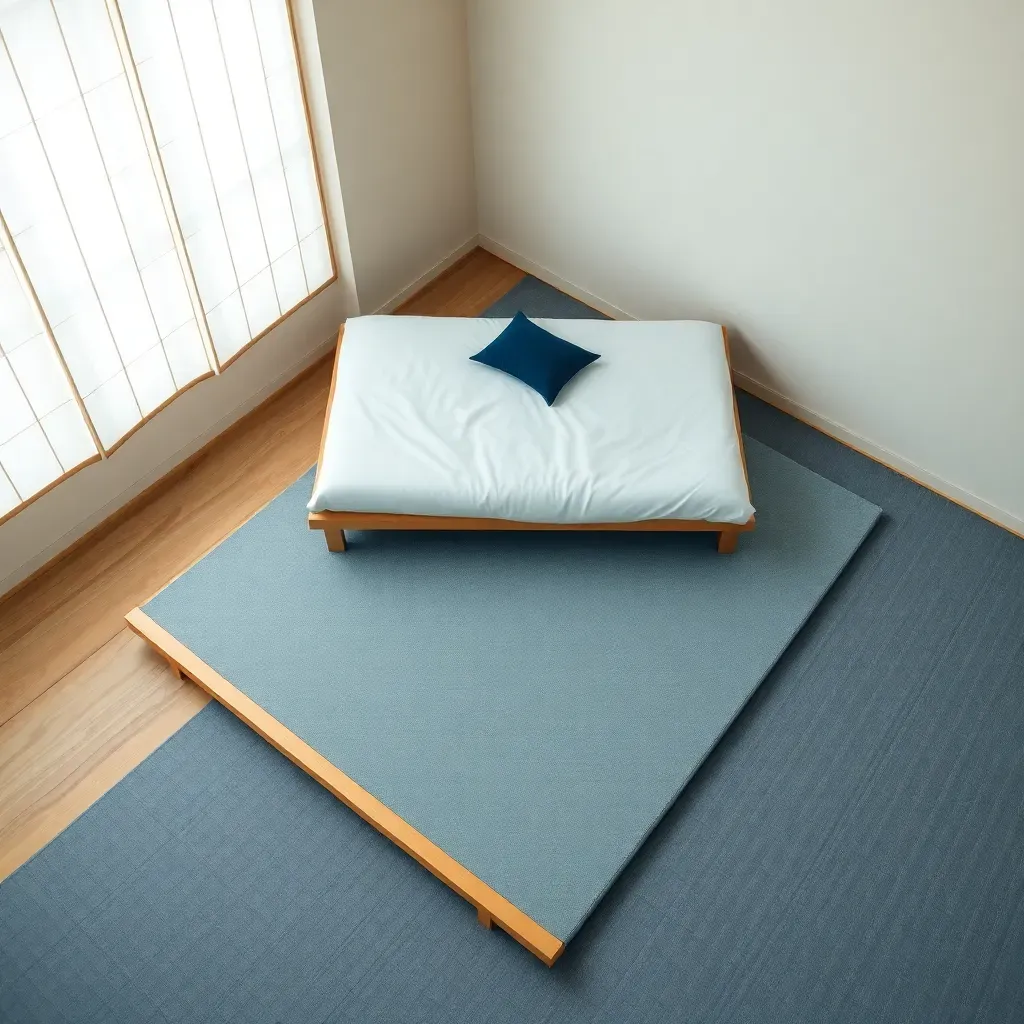 Muted Blue Tatami-Inspired Sleeping Area