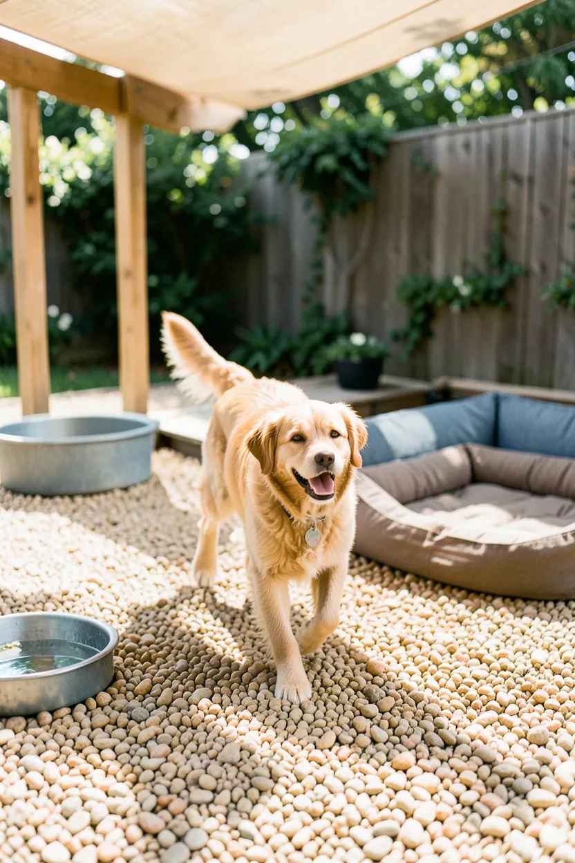 Pea Gravel Patio with Pet-Friendly Design