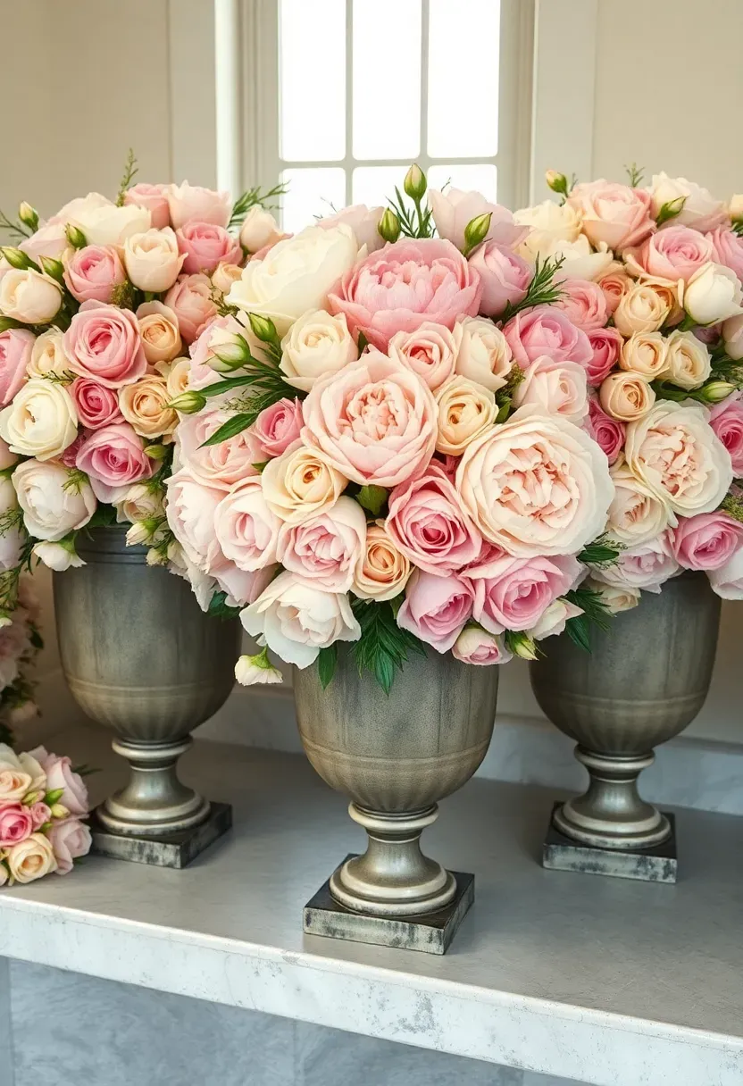 luxe peony and rose bloom bar with pink and cream flowers