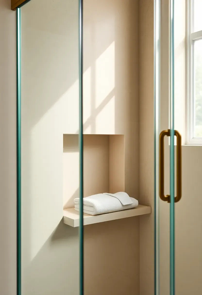 Frameless glass shower with hidden storage