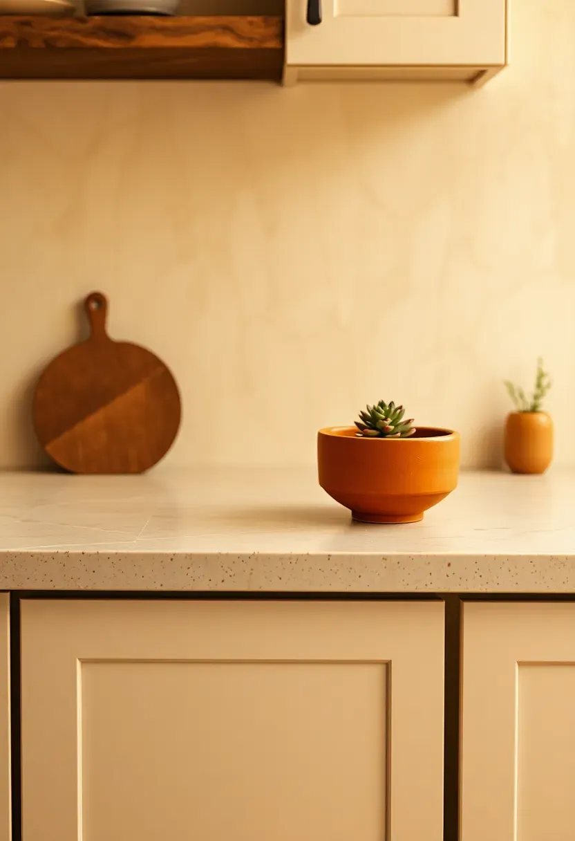 rust orange kitchen details with natural stone countertops and warm accents