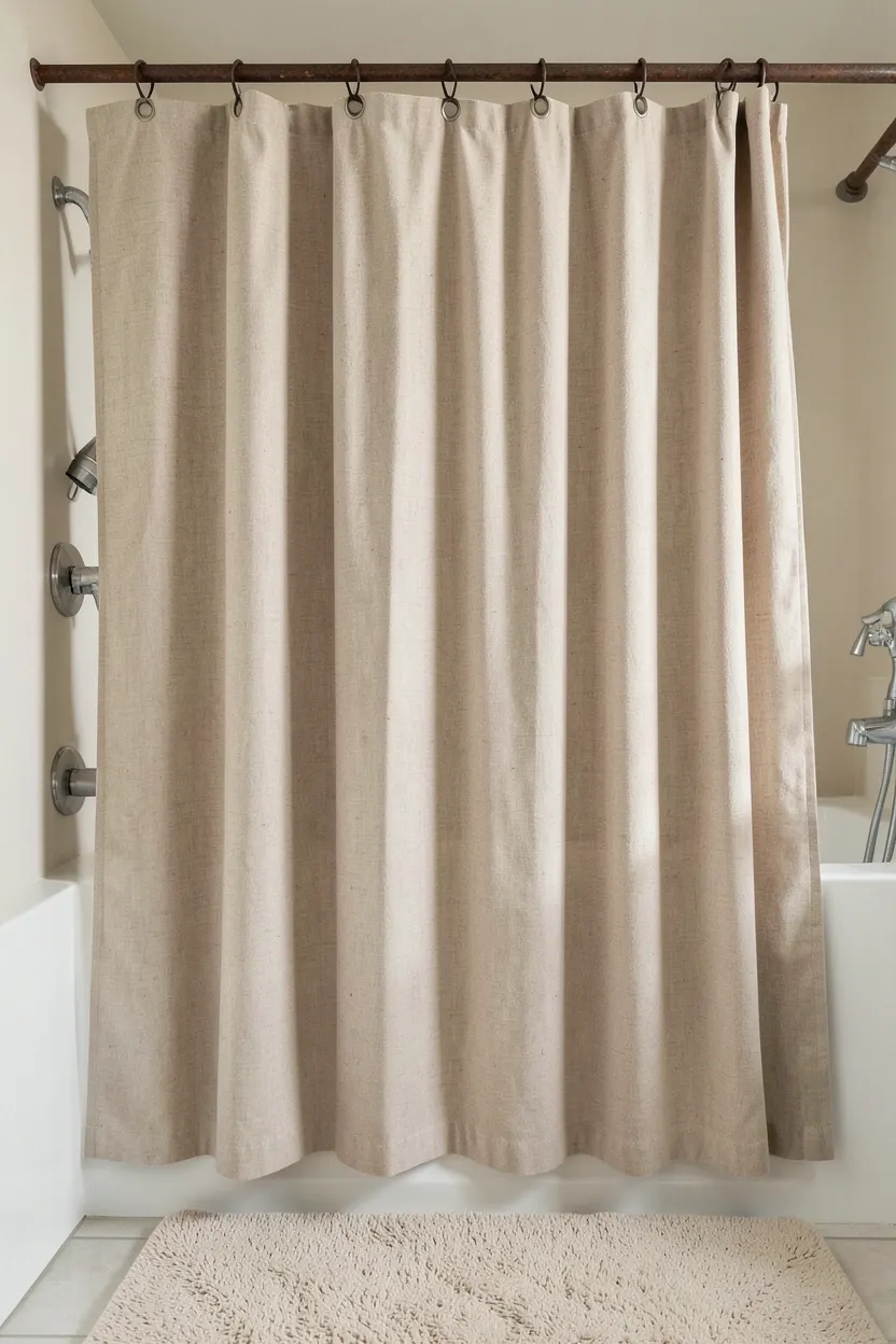 Coordinated white ceramic soap dispenser and lotion pump on a wood tray organizing a small rental bathroom countertop