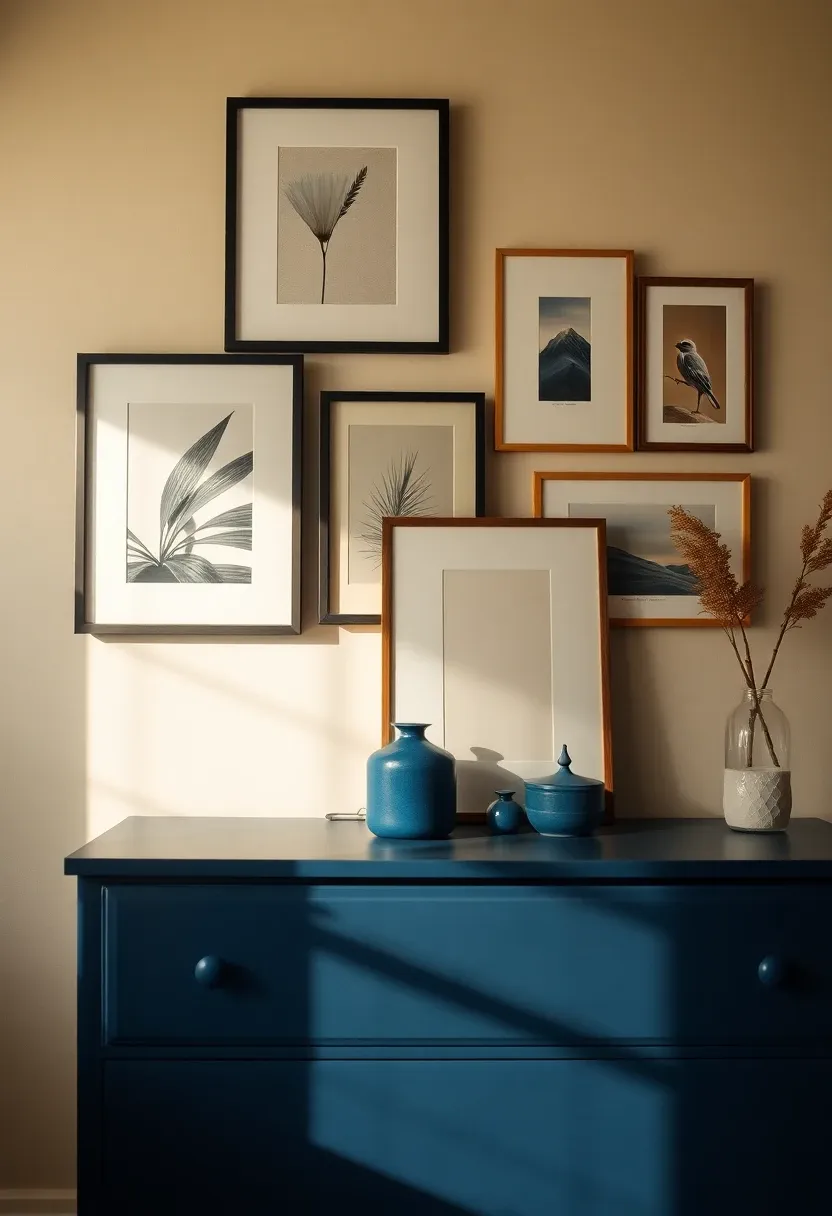 Minimal gallery wall in navy tones