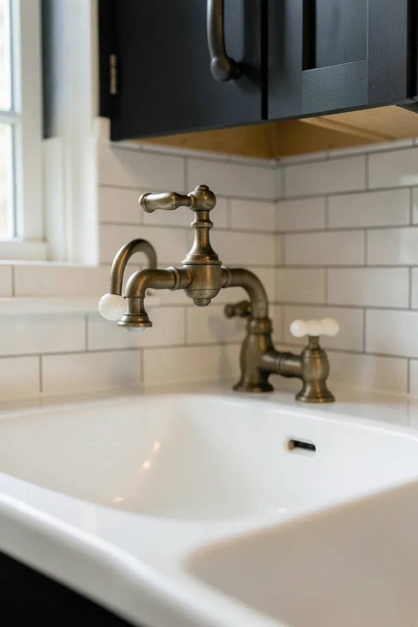 Vintage Brass Faucet With Farmhouse Sink