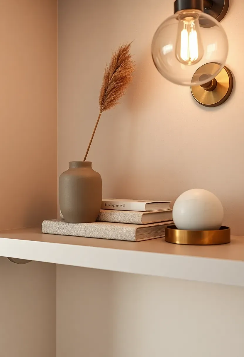 Thoughtfully edited accessories and artwork styled in odd-number groupings on a shelf