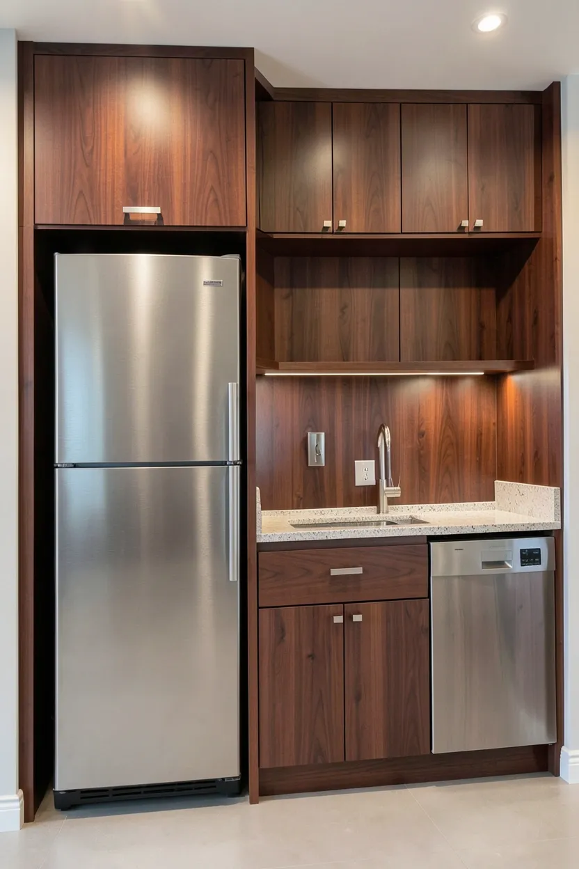 Mahogany Cabinets with Integrated Appliances