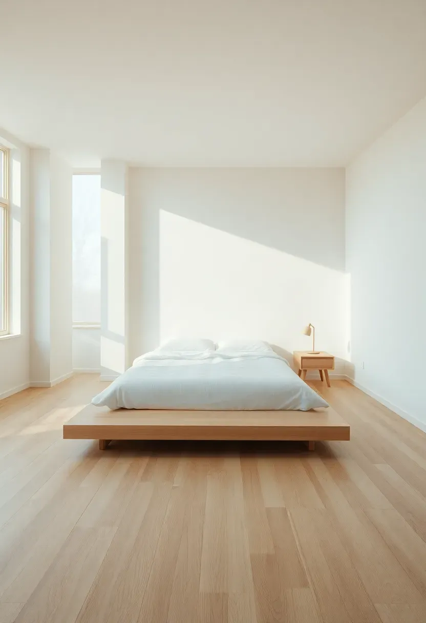Bedroom with generous empty floor space and minimal furniture