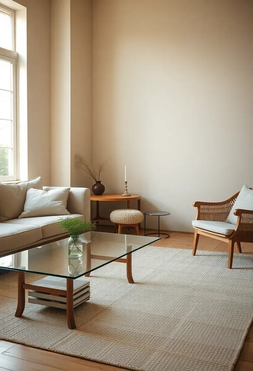 Glass coffee table to lighten heavy pieces