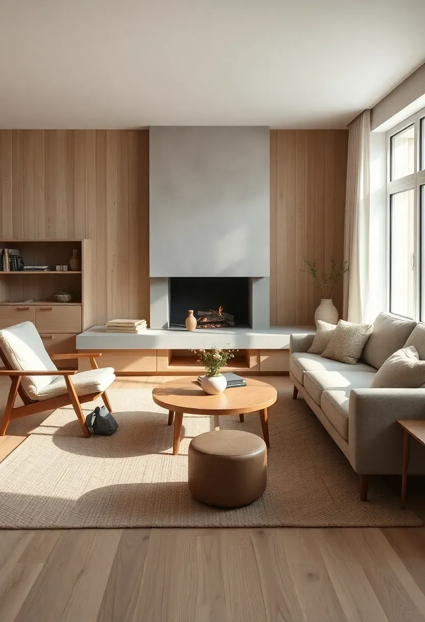 Symmetric seating around a floating hearth