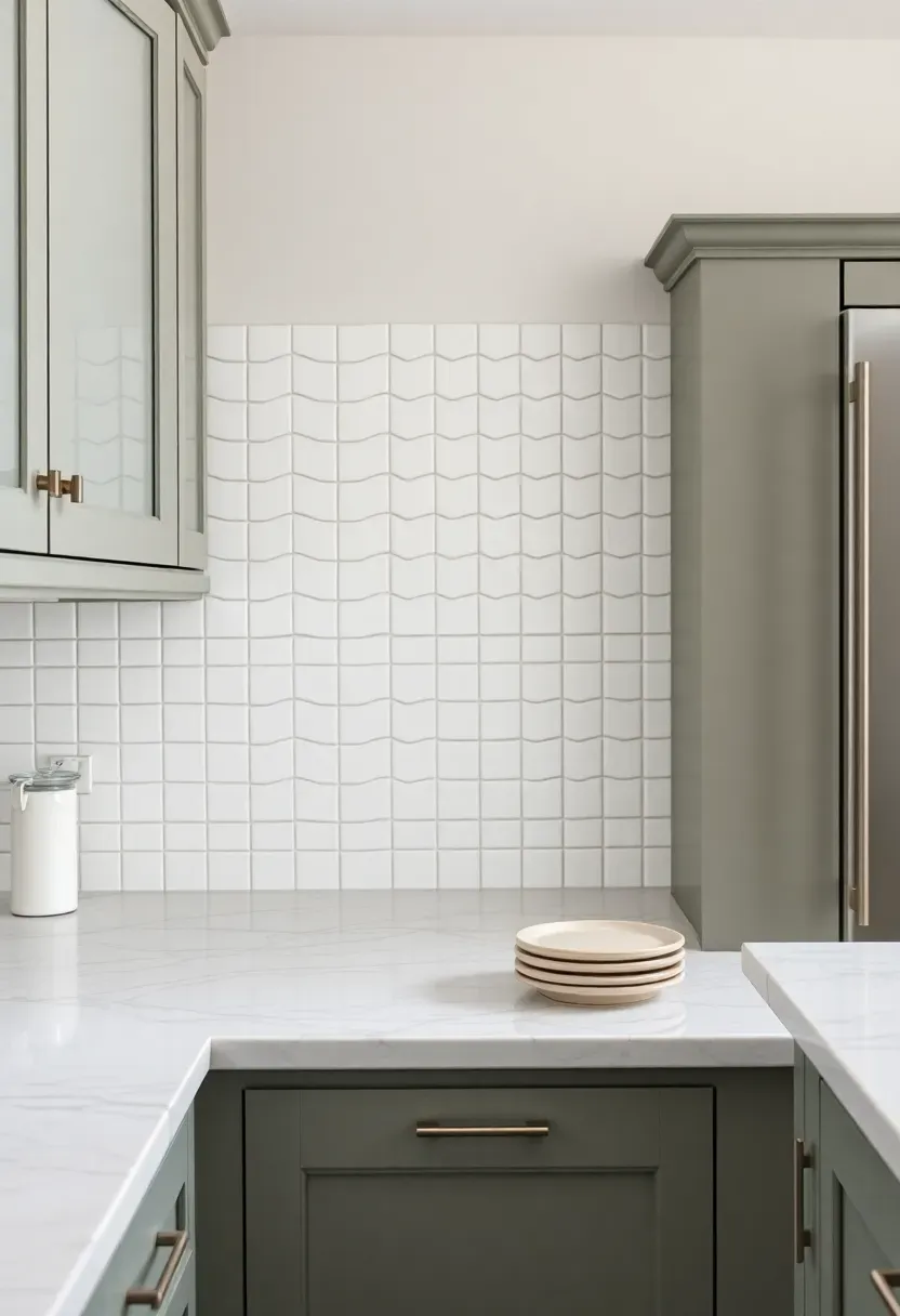 picket shaped porcelain tile backsplash in white with pointed ends in a transitional kitchen