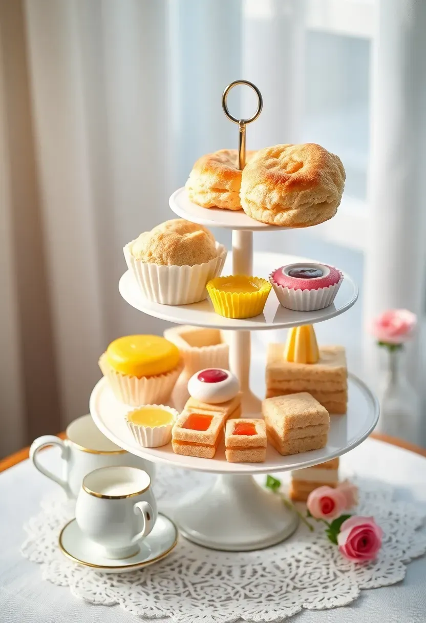 Tea time elegance dessert board featuring delicate pastries and tea-party inspired sweets