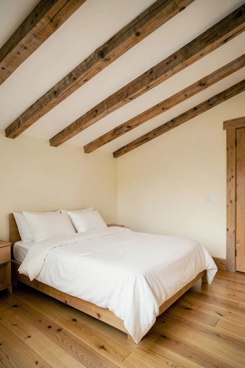 Tiny House Bedroom with Exposed Ceiling Beams