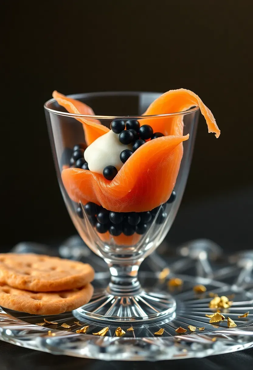 Champagne pairing luxury charcuterie cup with caviar, smoked salmon and blinis